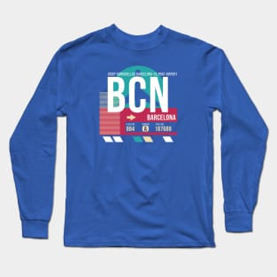 Barcelona (BCN) Airport Code Baggage Tag Long Sleeve T-Shirt